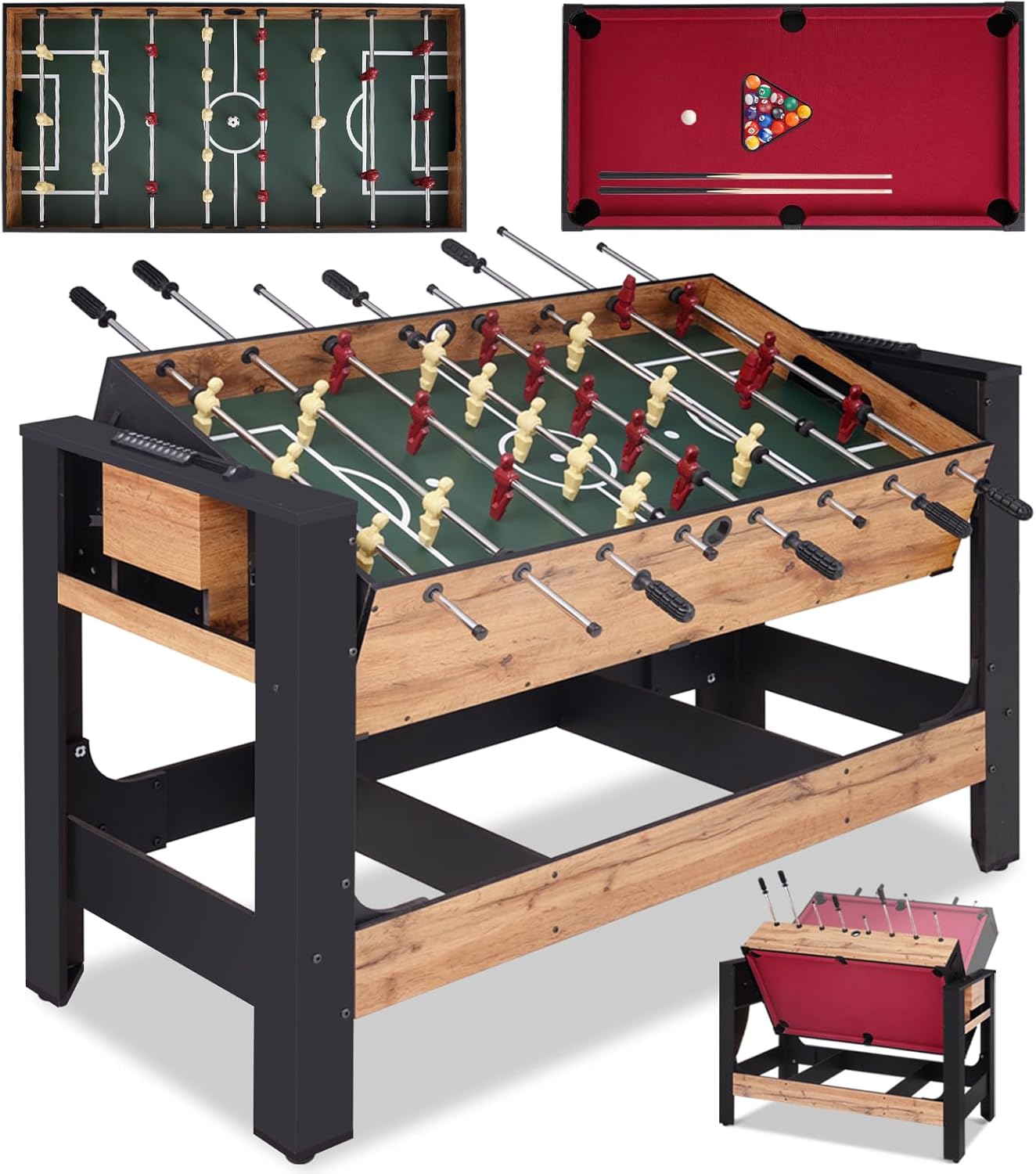 Mesa de juego giratoria 2 en 1 de 54 pulgadas, juego de mesa de juego combinado de gran tamaño para niños, adultos, mesa deportiva de arcada para