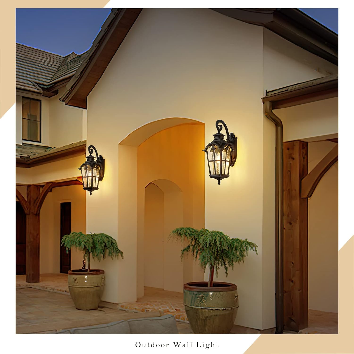 zeyu Large Outdoor Wall Light Fixtures, Modern Farmhouse Exterior Wall Lantern Sconce, Die-Cast Aluminum with Water Ripple Glass Shade, Black Finish, ZW42BM BK