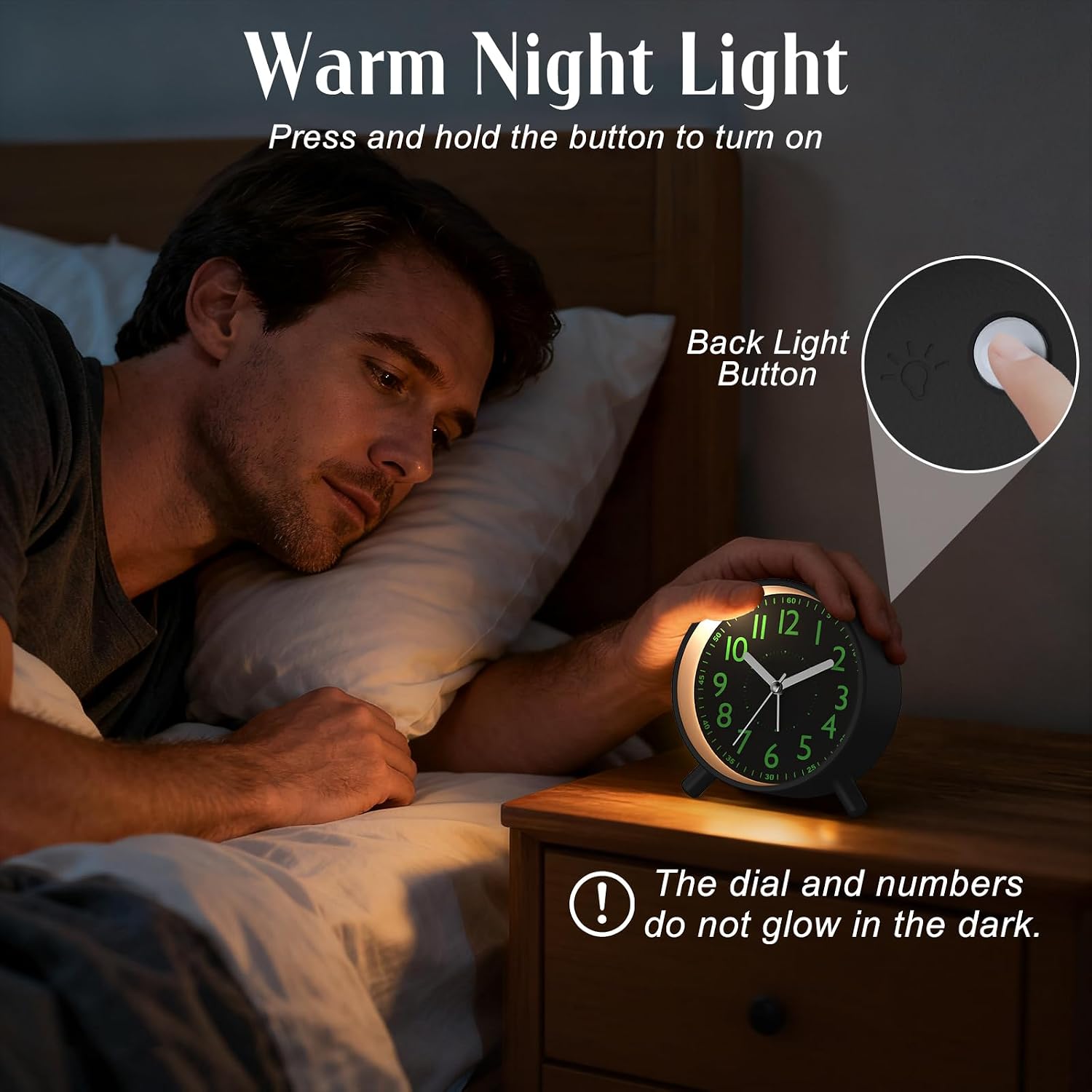Retro Analog Alarm Clock with Night Light, Battery Operated,Easy to Set - Ascending Alarm,Snooze,Simple Round Metal Design for Bedroom,Desk,Bedside,Travel,Adults,Heavy Sleepers