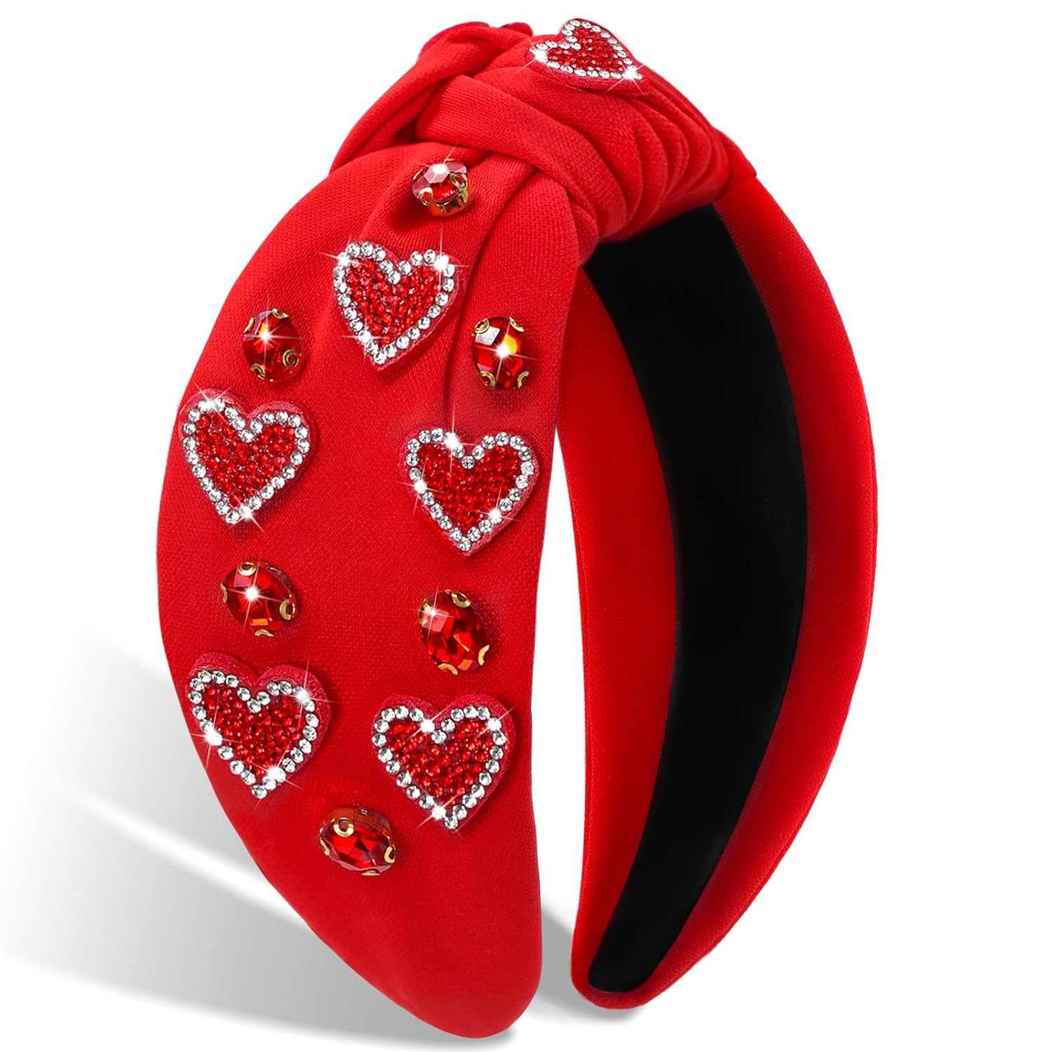 Red Heart Valentines Headband for Women Rhinestone Beaded Heart Headbands Valentine Day Hair Accessories Jewelry Gifts