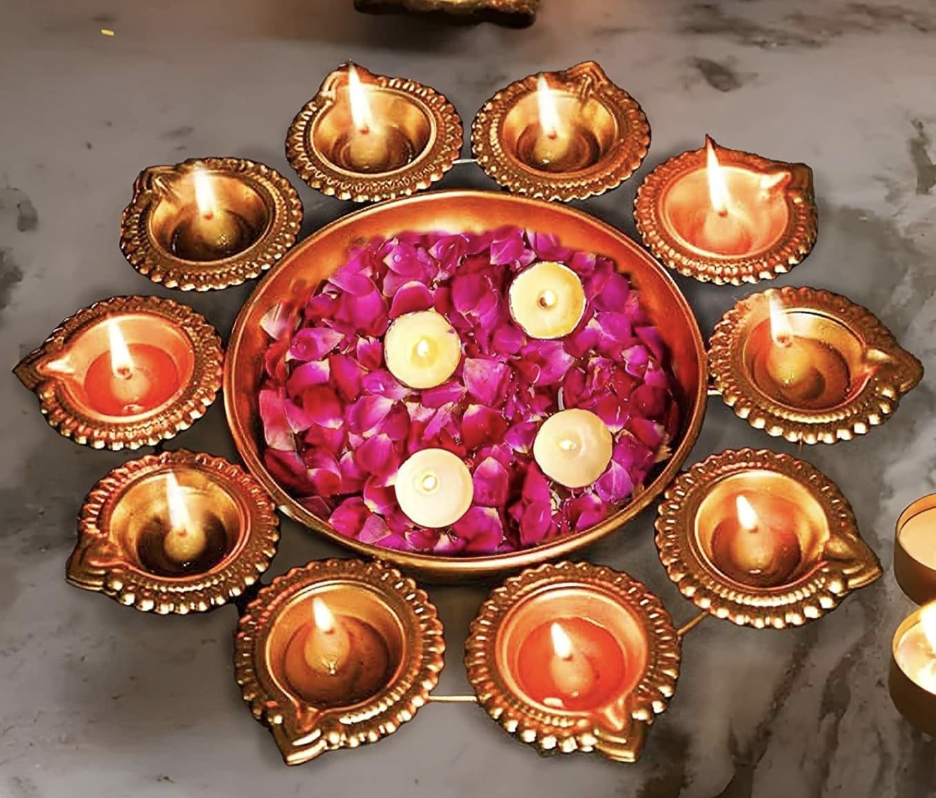 Flower Shape Diya Decorative Urli Bowl for Home, Elegant Decorative urli Bowl, Diya urli for Festivals, Urli Bowl with Diya, Urli Bowl for Home Decoration, Diwali Decoration, Pooja- 10 Inch (B0DDM85WYF) Amazon Price History, Amazon Price Tracker