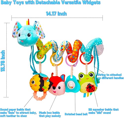 Miniatura 31 de Juguetes para asiento de automóvil, juguete para bebé de 3 a 6 meses, juguete de actividad en espiral para bebés de 0 a 3 meses, juguetes
