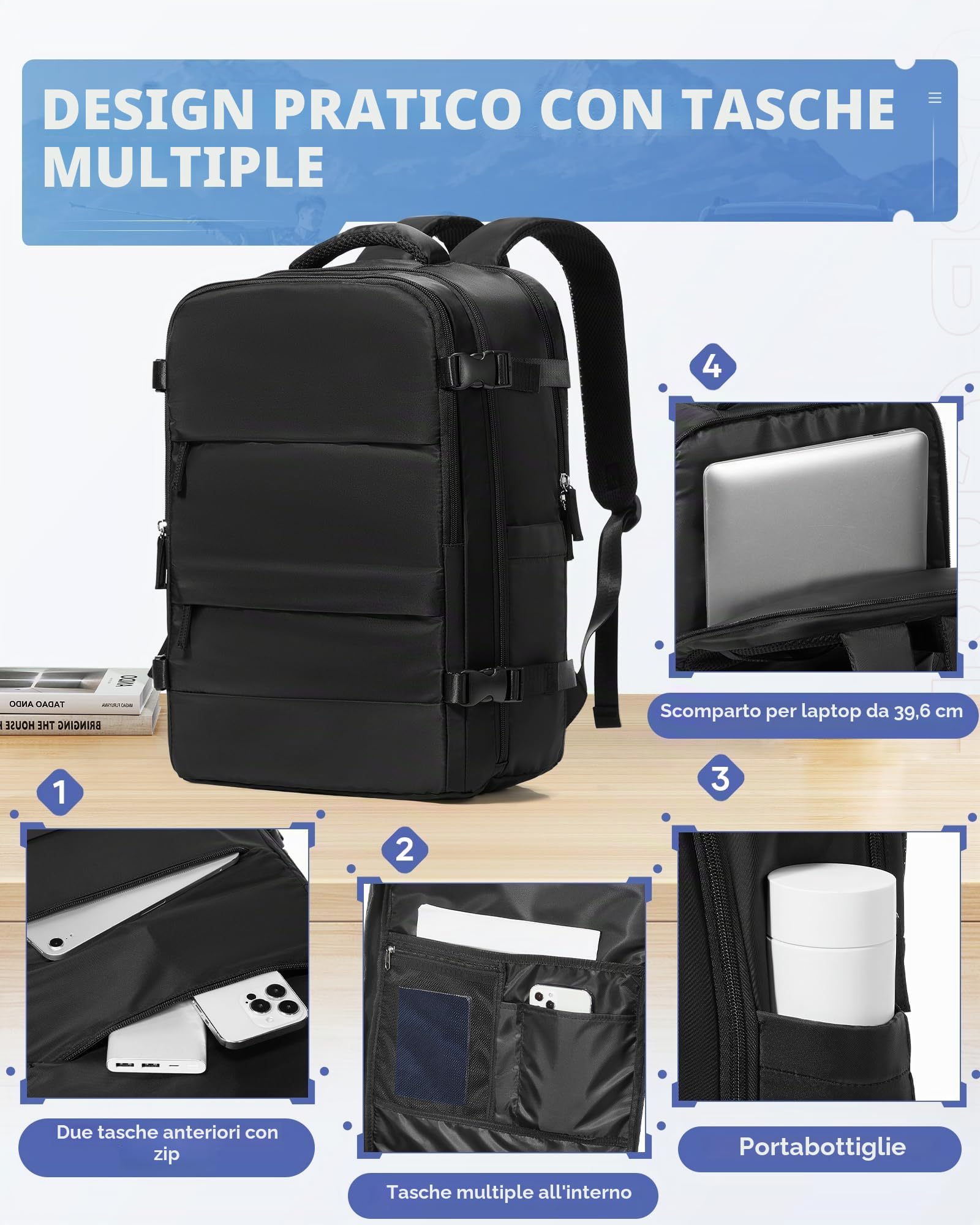 Zaino da Viaggio con Sottovuoto con Pompa Zaino Easyjet 45x36x20 baggalio mano Sottovuoto con Compressione per uomo e donna, Nero