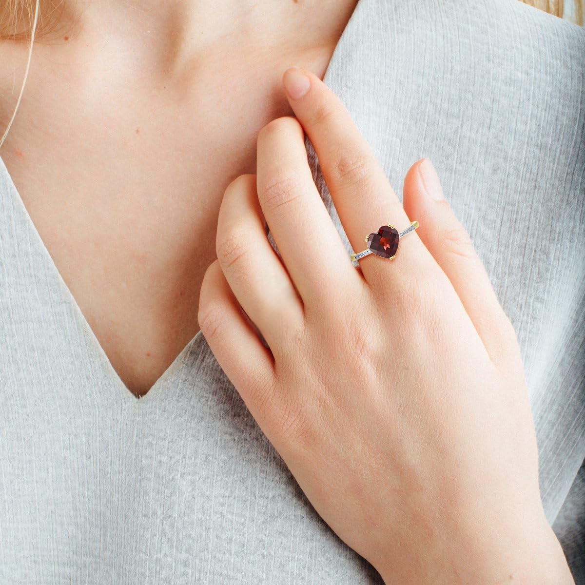 Santuzza 10K Solid Gold Solitaire Gemstone Genuine Diamond Ring for Women - Image 4