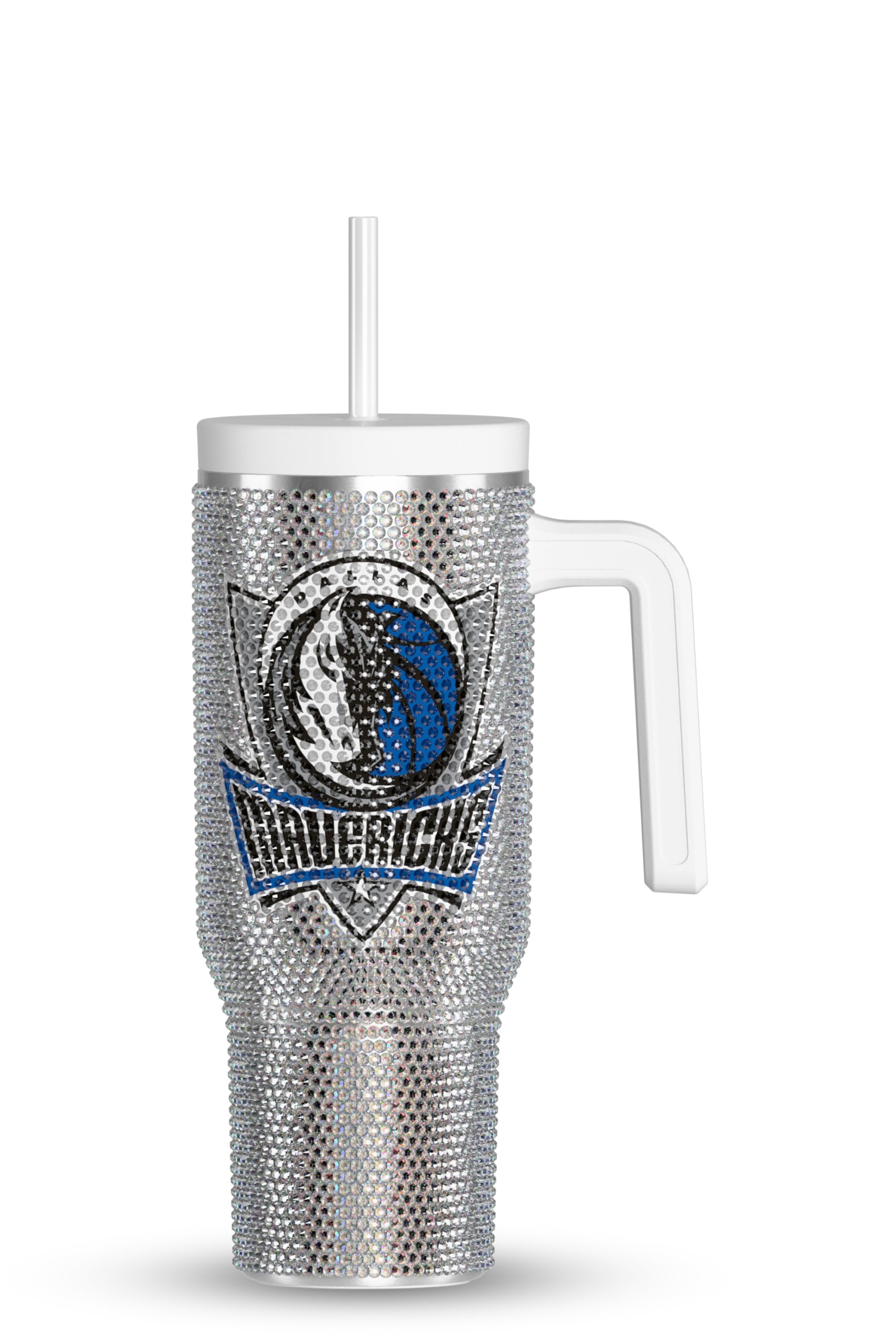 Hydrapeakx NBA Officially Licensed Dallas Mavericks Voyager 40 oz Stainless Steel Bling Tumbler with Handle, Insulated Rhinestone Water Bottle With Straw & Lid, Includes Gift Box