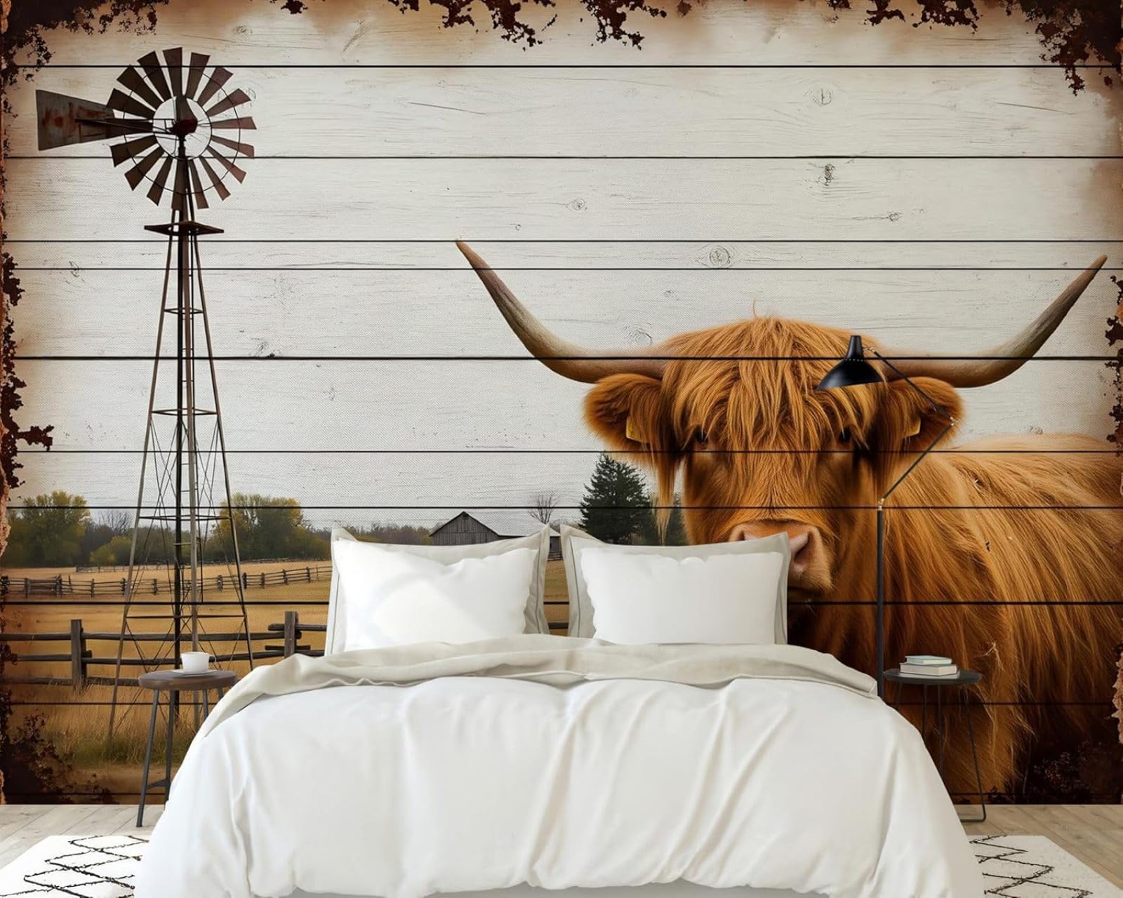 hgjdjhnf Photo Wallpaper Highland Cattle Wood Look Dining Room Country Style Modern Living Room Bedroom Children's roomdecoration Motif Wallpaper, 200cmx140cmsticker - Background- Painting -