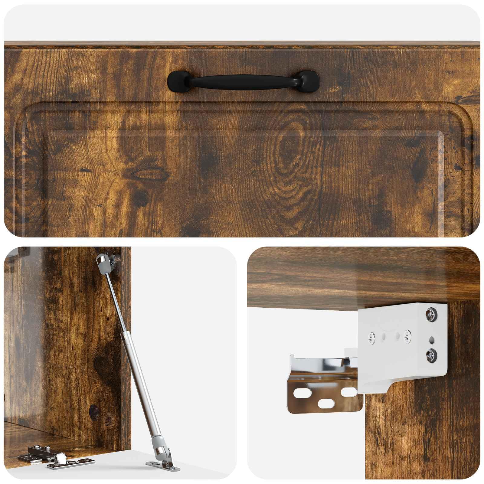 Mobile TV da parete in legno di rovere affumicato, 98 x 31 x 30 cm, con molto spazio, ante girevoli, salvaspazio, per soggiorno, home theater, gaming e HiFi