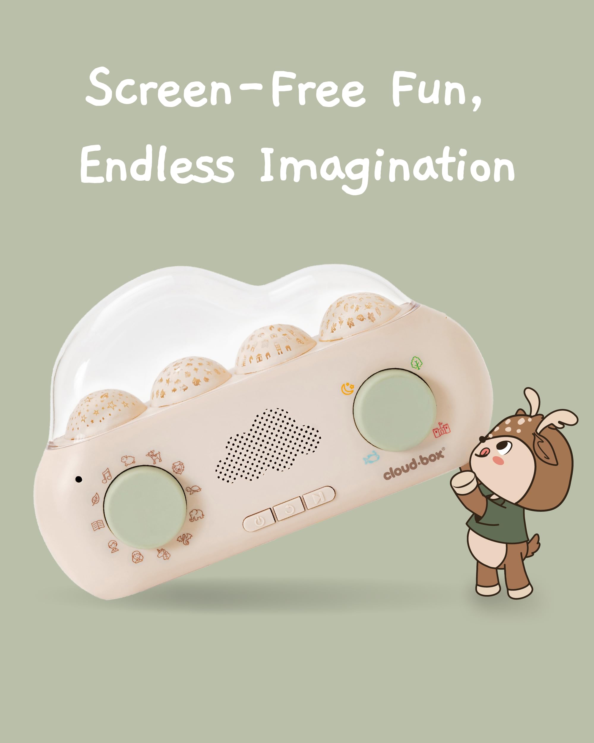 Cloud B CloudBox - Mi Primera Caja de sueños | Proyector Luz Nocturna y Cuentacuentos | 36 Cuentos Originales, 8 Melodías y 8 Ruidos Blancos | Recargable con Configuración Ajustable | Español/Inglés
