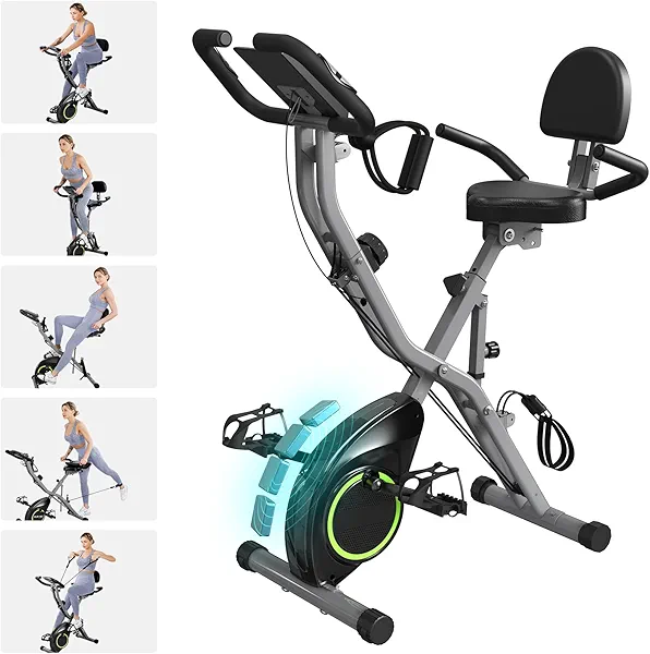 USLIM Foldable Exercise Bike Stationary Bikes for Home, 5 IN 1 Indoor Workout Bike, Cycling Bike with 16-Level Quiet Magnetic Resistance, 6.6 LBS Flywheel and 300LBS Capacity, 2025 Designed 817 X-bike