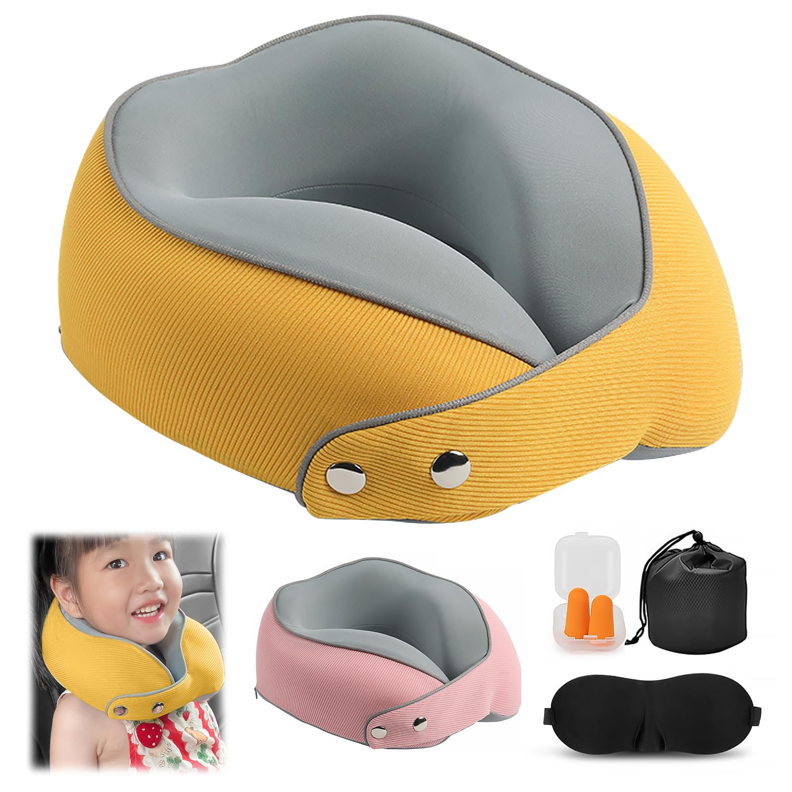 Coussin de nuque pour enfants avec soutien à 360° et masque de sommeil