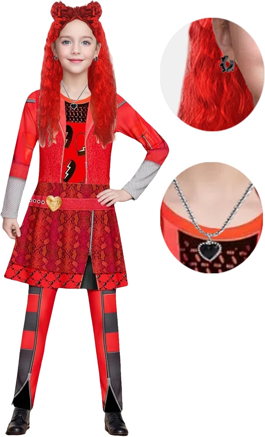 Princess Red Costume for Girls Rise Red Jumpsuits Kids Dress up Outfits Halloween Party Cosplay 5-12Y with Wig - Image 2
