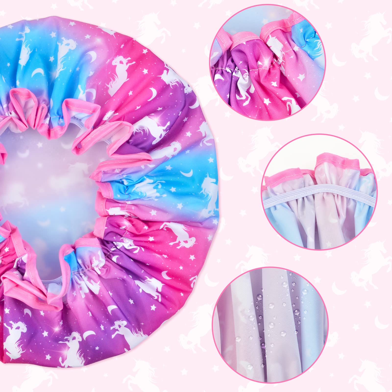 Shower Cap for Kids 3 Pcs Kids Shower Caps for Girls Cute Rainbow Hair Cap Wide Elastic Band - Image 4