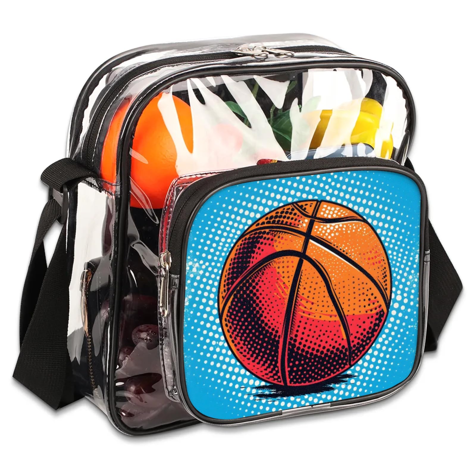 Clear Crossbody Bag Stadium Approved Sports Basketball Transparent Bag for Festivals, Sports Events, Concerts,Beach Bag for Women Men Clear Purse with Front Pocket Messenger Bag with Adjustable Strap
