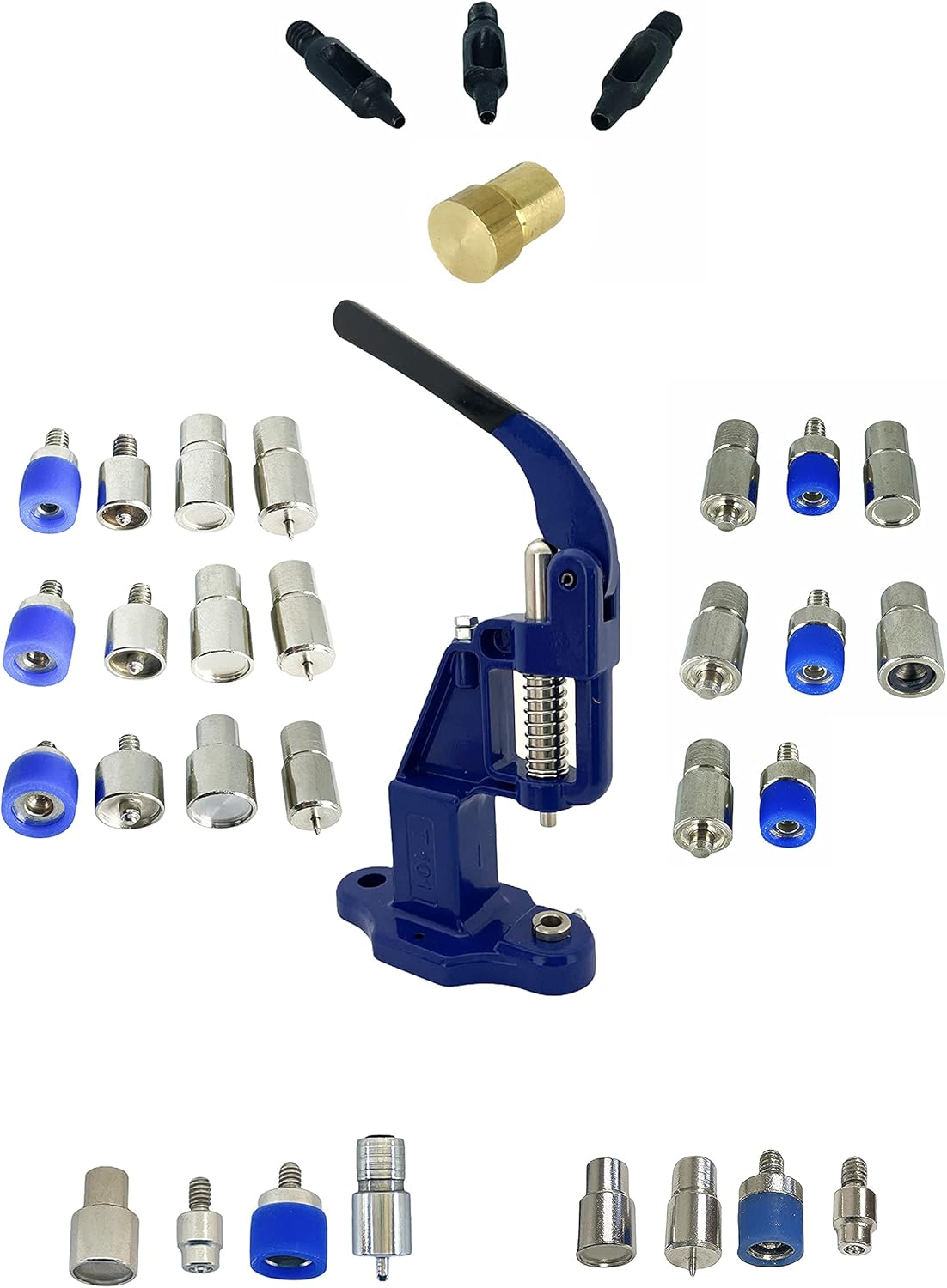 HOBBY TRENDY Ultimate Snap Button Die Set with Manual Hand Press Machine - 8 Snap Button Dies & 3 Sizes of Hole Punches (Blue, Aluminum)