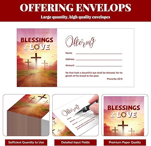 Miniatura 3 de Woanger 500 sobres de diezmos y ofrendas para cheques de tamaño de factura de sobres de donación y efectivo para diezmos y ofrendas (Bendición)