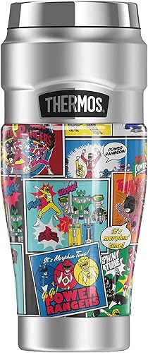 Power Rangers Power Rangers Comic Collage THERMOS - Vaso de viaje de acero inoxidable King con aislamiento al vacío y doble pared, 16 onzas