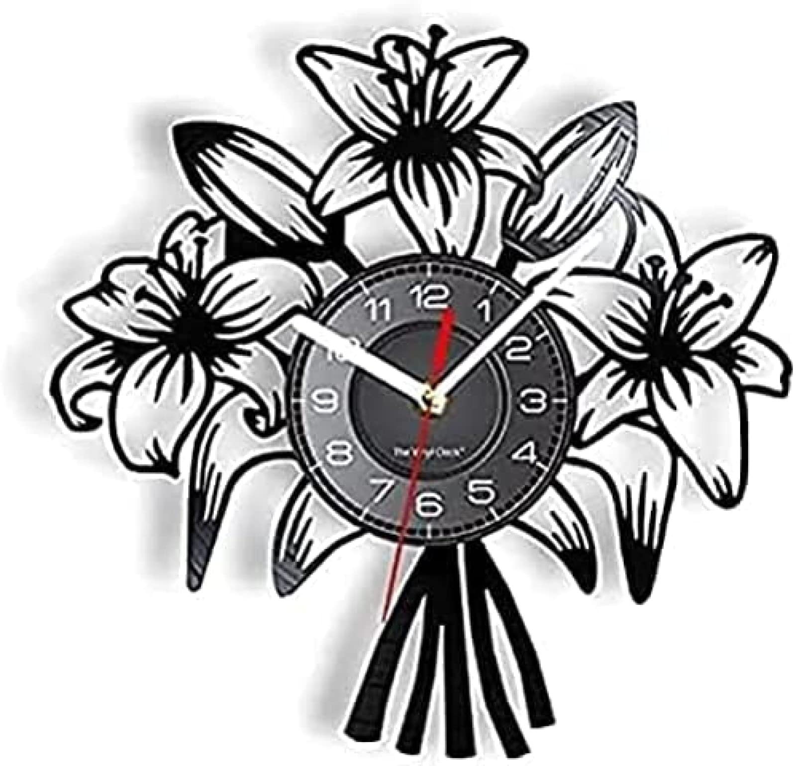 Reloj de Pared Redondo, un Ramo de Flores, Reloj de Pared de Vinilo Grabado con láser, Reloj de Pared de Vinilo, decoración artística de Pared, Regalos para Ella, Regalo Decorativo