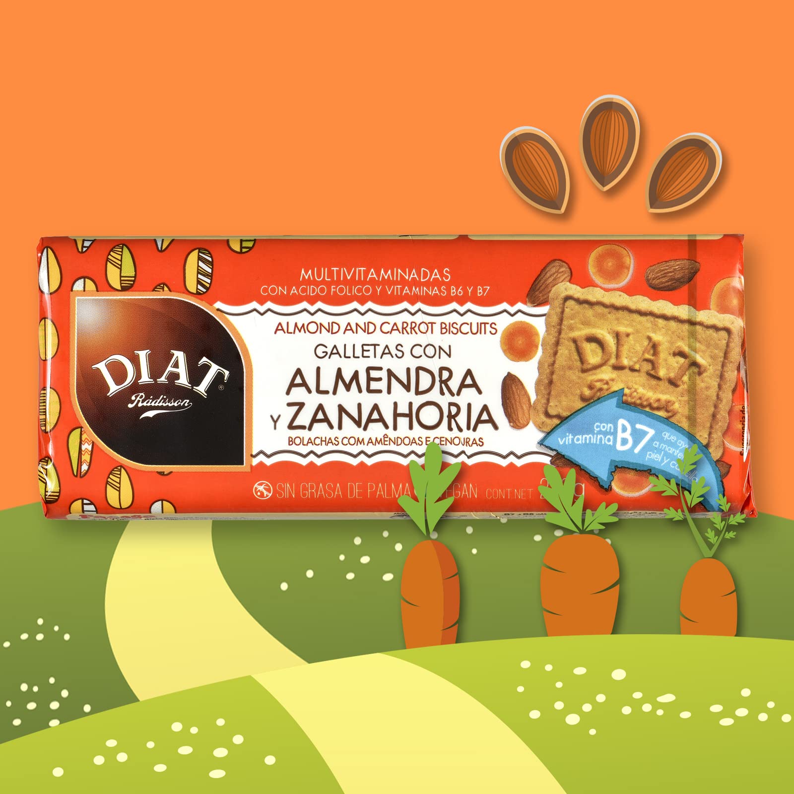 DIAT Radisson Galletas con Almendras y Zanahoria Veganas Bajas en Sal Multivitaminadas