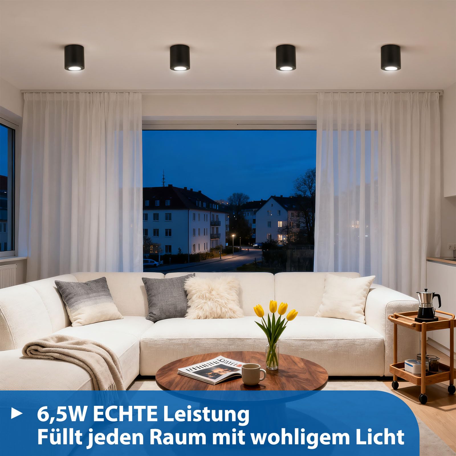 ZIZZLER 6 Stück Aufbauspot Schwarz für Flur Küche Badezimmer, Drei Farbtemperaturen 6.5W Deckenspot Led Spot Aufputz Schwenkbar, Alu Aufbaustrahler, Deckenstrahler, Ceiling Downlights