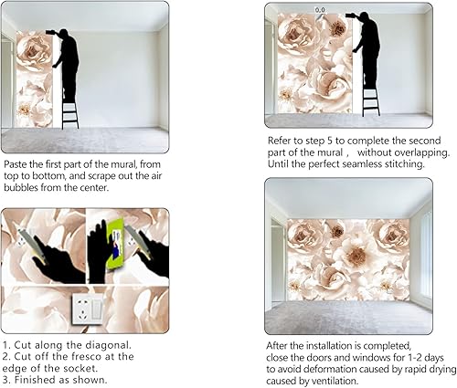 Miniatura 6 de WXHFM - Mural de pared floral para dormitorio de niñas, moderno mural de pared de flores para sala de estar, 91 x 65 pulgadas (no se puede despegar