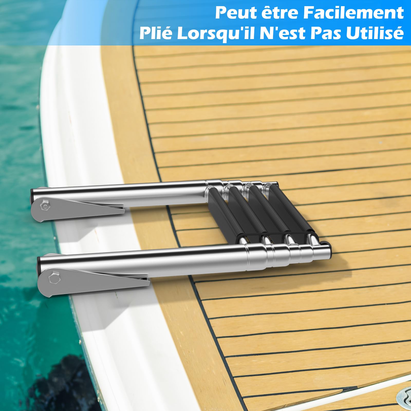 GOPLUS Échelle de Bateau Ponton Télescopique à 4 Marches en Acier Inoxydable, Plateforme de Natation avec Marches, Échelle Extensible Pliante pour Ponton, Bateau, Yacht Charge 227KG