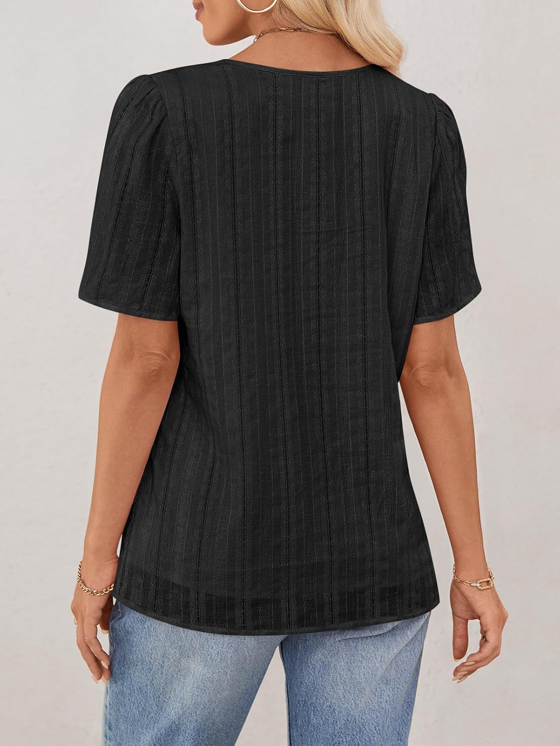 MEROKEETY Women's Summer Business Casual Blouse Tops Dressy Short Sleeve V Neck Loose Fit Work T Shirts - Image 3