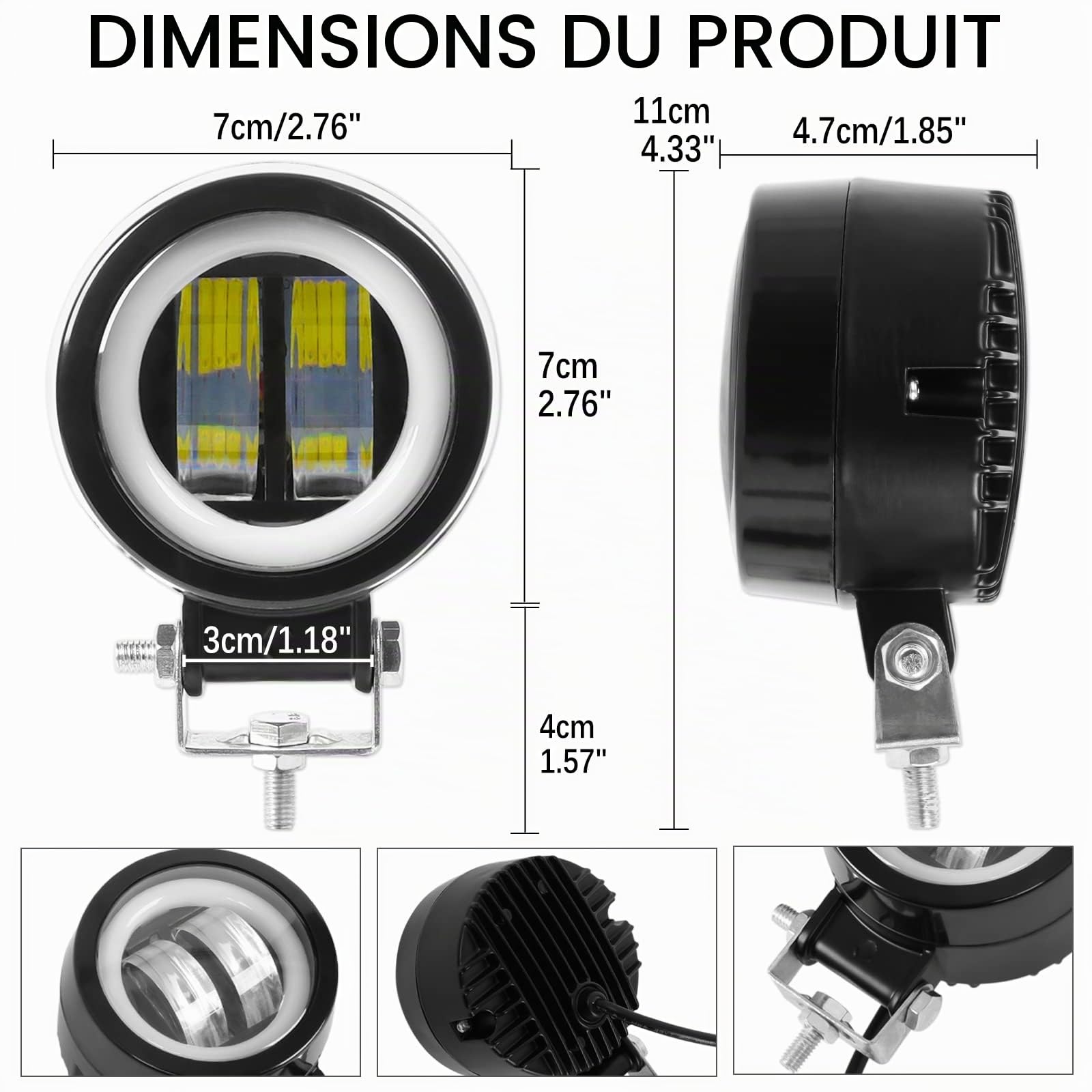 DREAMIZER Rond Phares Avant Pour Moto, 12V/24V Phares supplémentaires pour moto, Feux Antibrouillard 6000K 40W 4000LM compatible avec Jeep Wrangler ATV UTV Offroad Tracteur Camions, Étanche IP68