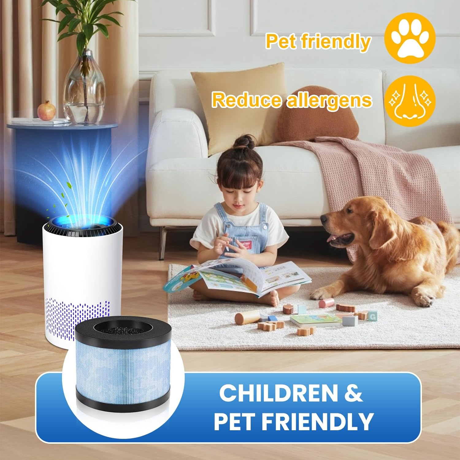 MK06 MK01 True HEPA Replacement Filter for AROEVE MK01 MK06, FreAire KN6391, Kloudi DH-JH01,ToLife TZ-K1, POMORON MJ001H, Intelabe EPI080/EP1080, Elechomes EPI081/EP1081 Air Cleaner Purifier,4 Pack