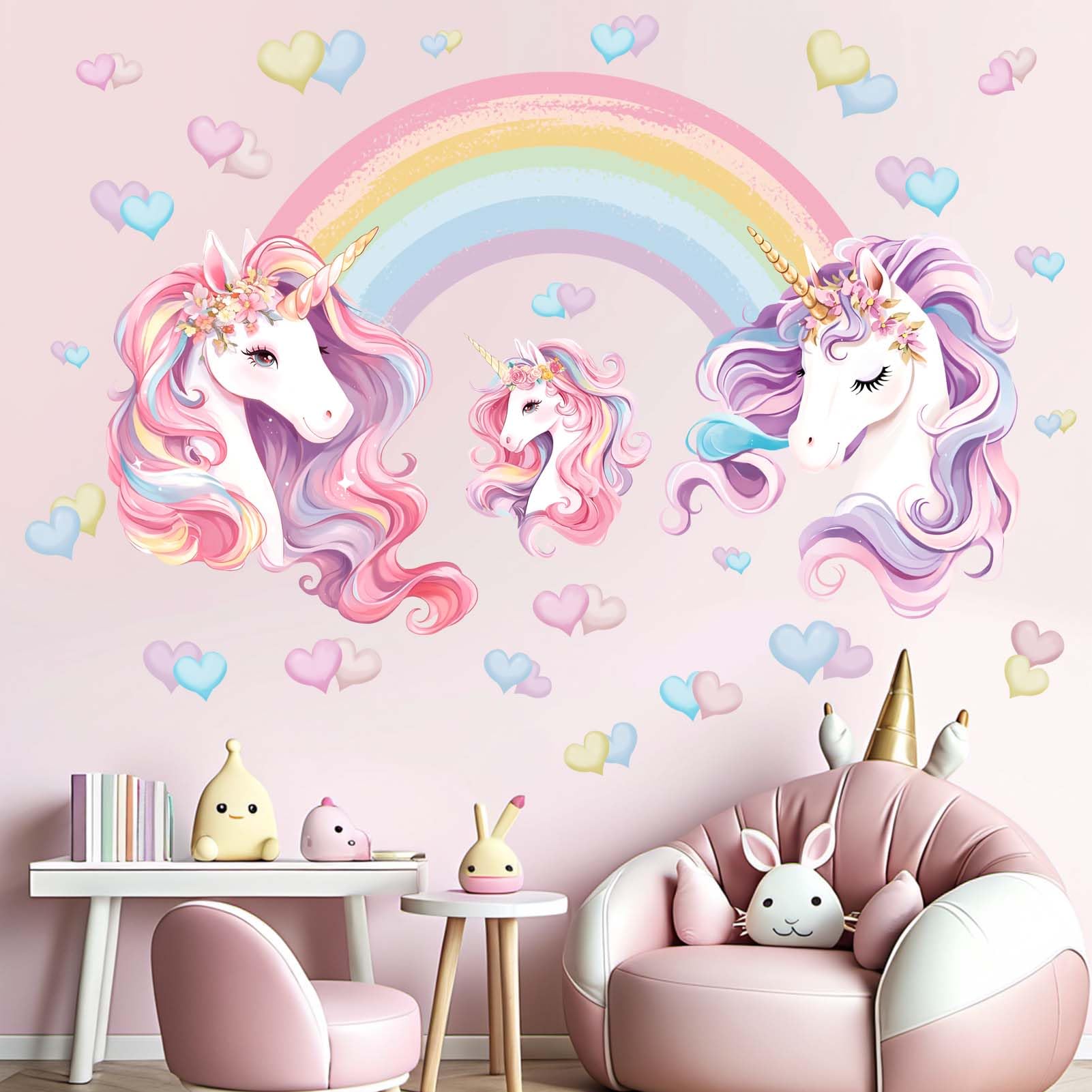 Unicorn Rainbow Wall Stickers for Girls: Peel and Stick Unicornio Cloud Wall Decals - Wall Decor Art Kids Supplies Ages 1-12 Year - Image 3