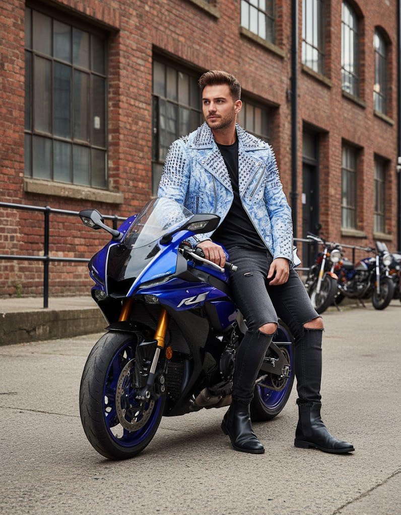 Mens Motorcycle Genuine Leather Spiked Jacket Rockstar Gothic Style Rock Punk Brando Biker Studded Leather Jacket