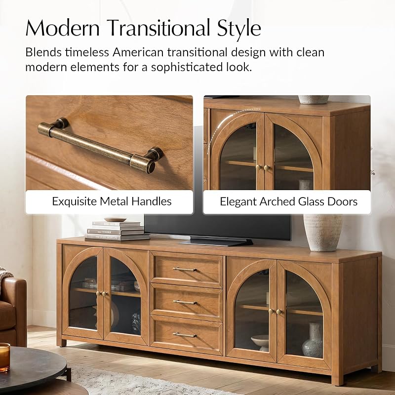 HULALA HOME 80" Wide Entertainment Center, TV Stand for Living Room, Teak image 4