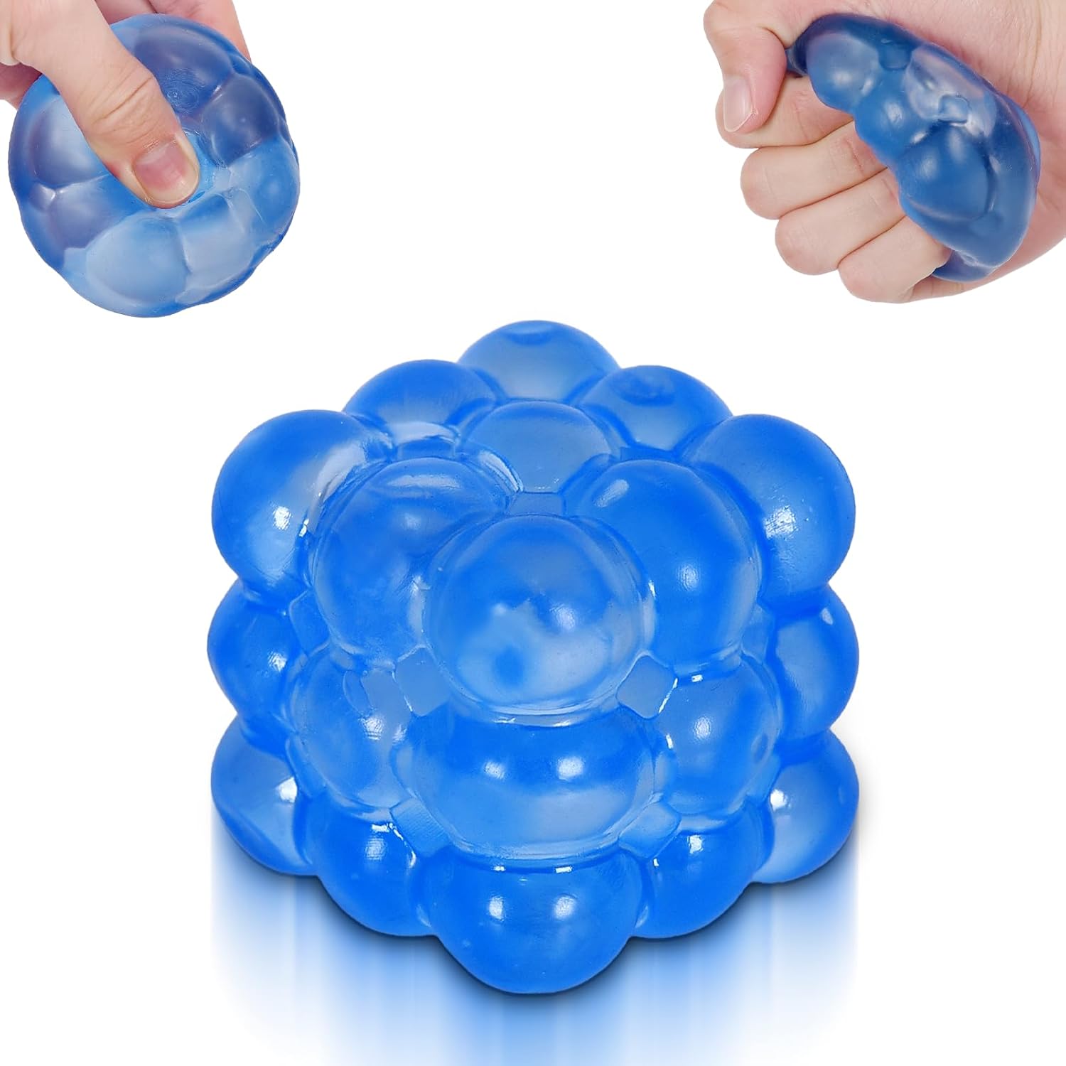 Ice Cube Squishy Fidget Toy, Standard Size 1.96 in Stress Ball for Adults and Kids, Puffwize Soft Textured Sensory Toy with Irregular Shape for Anxiety Relief and Improving Focus(Blue)