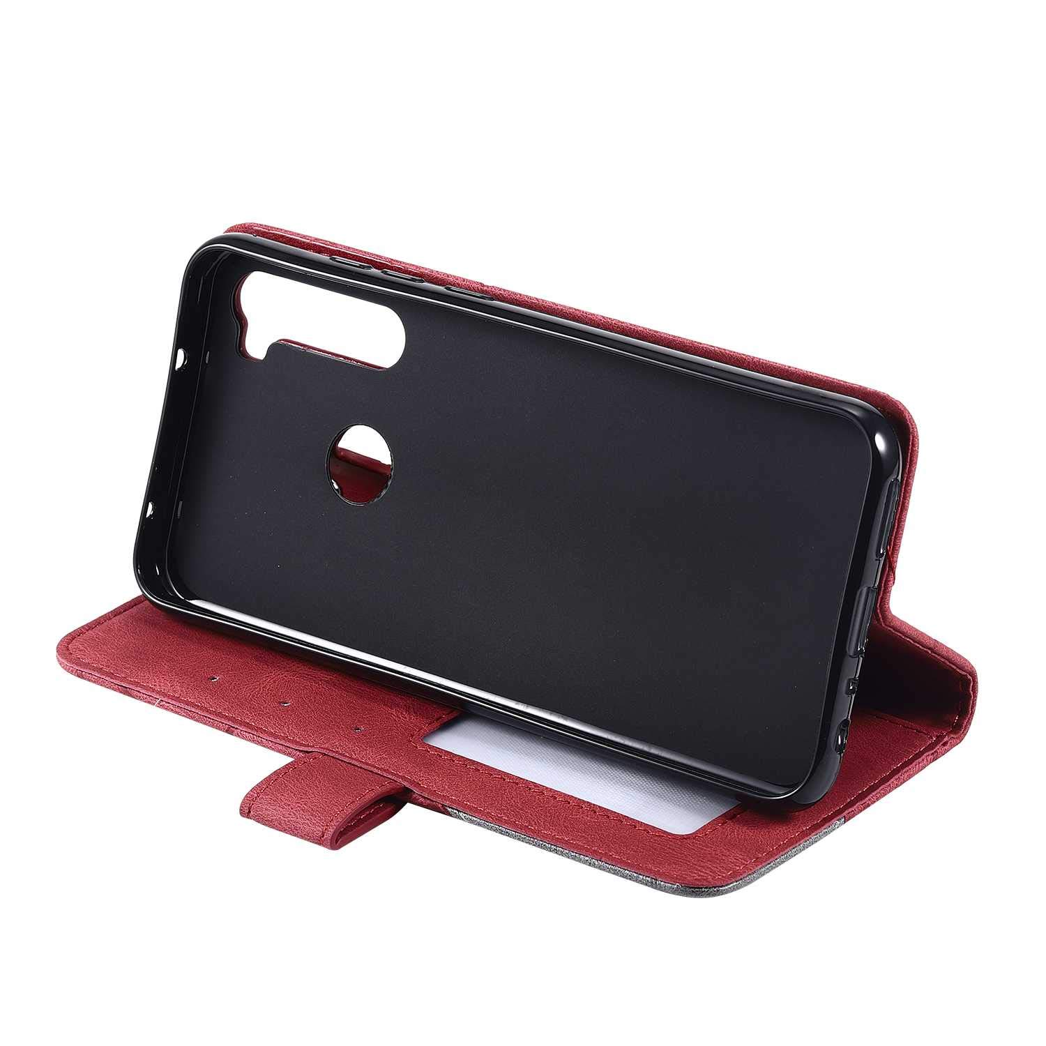 Xinyunew Cover Portafoglio Per Xiaomi Redmi Note 8T: Custodia 360° Con Vetro Temperato, Slot Carte E Supporto - Pelle PU Rossa