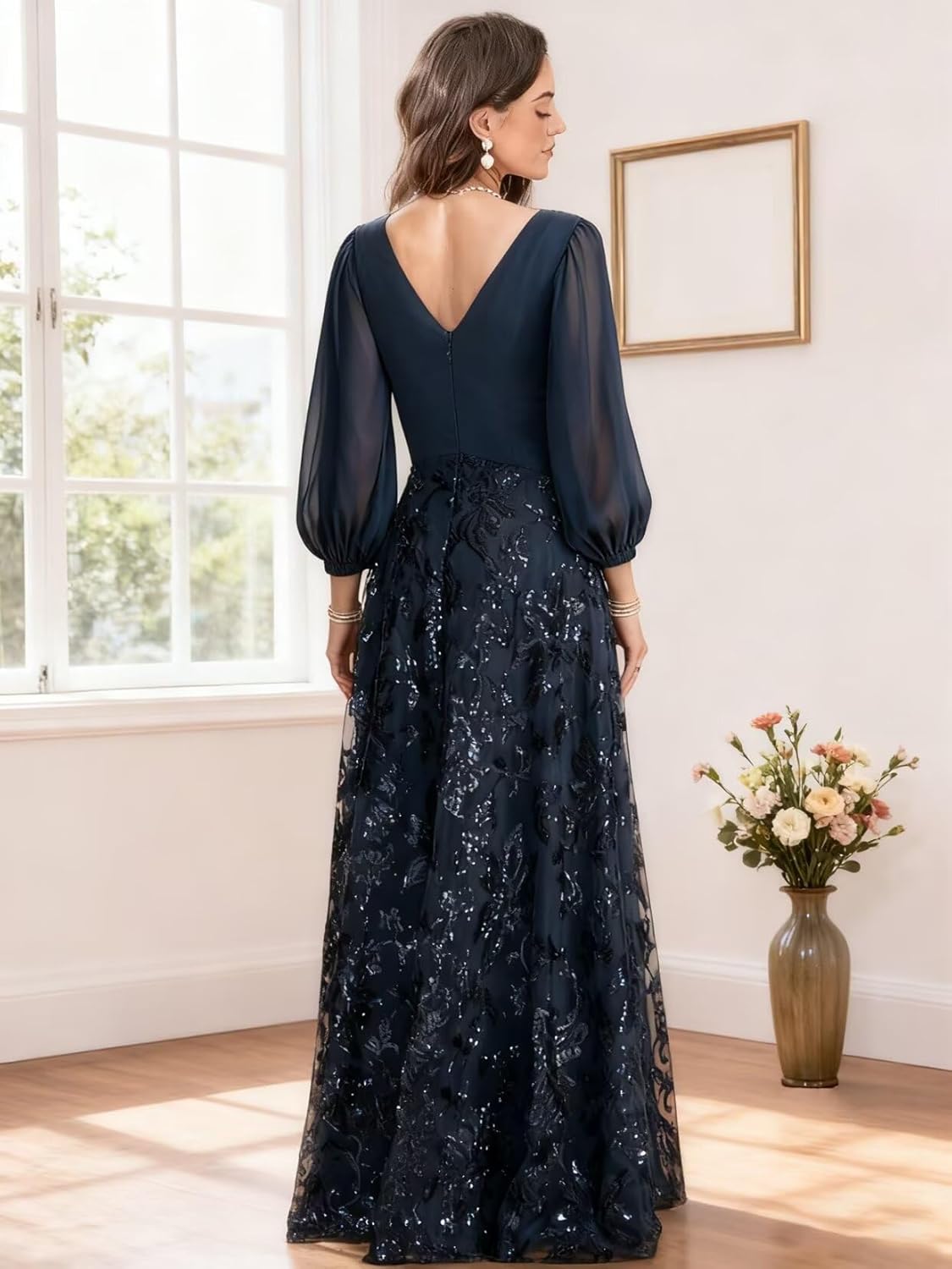 Laces Applique Mother of The Bride Dresses V Neck Chiffon Grandmother of The Groom Dress - Image 4