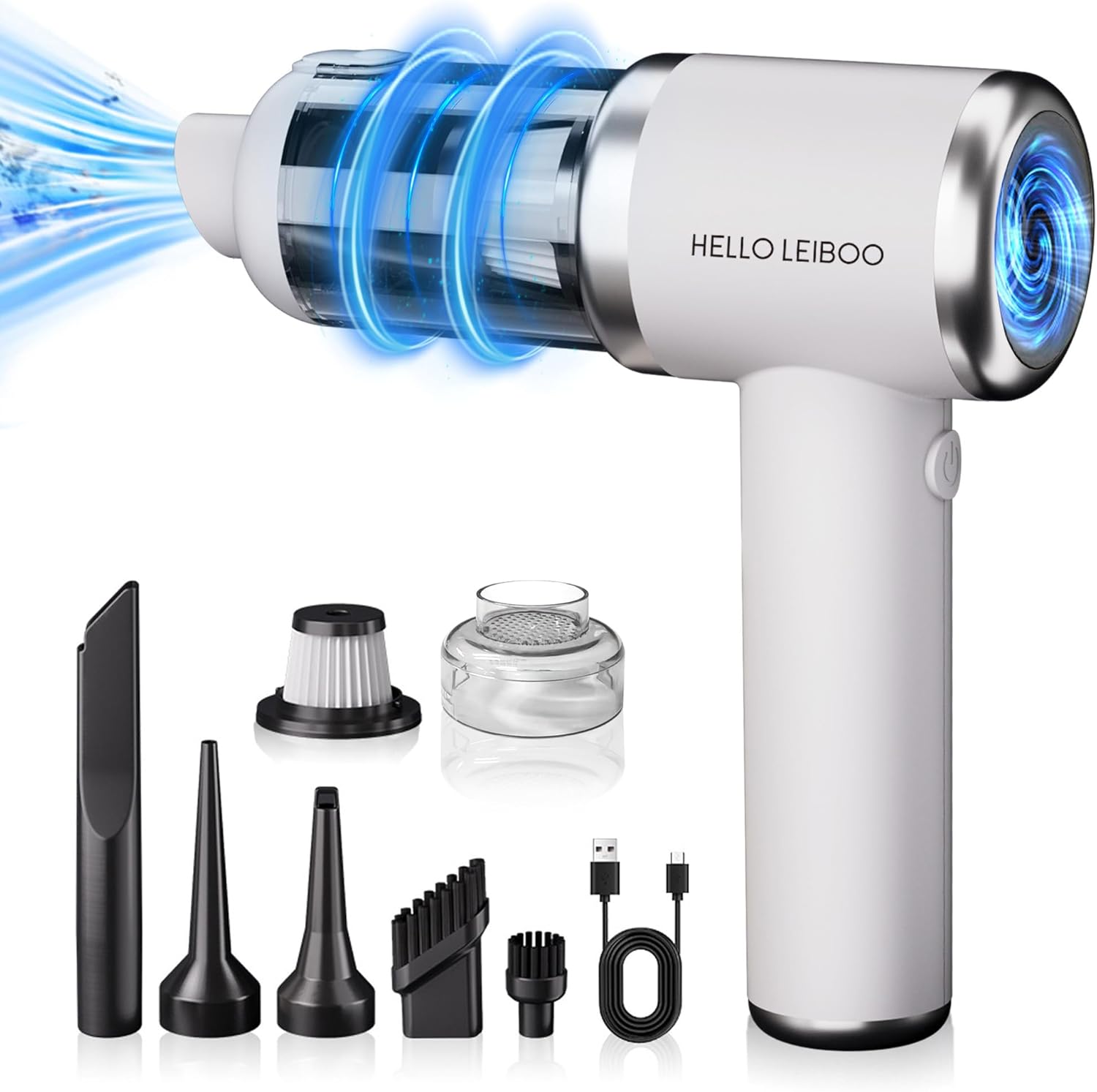 helloleiboo Handheld Car Vacuum Cleaner 16000PA Car Vacuum Portable Cordless 120W High Power 4-in-1 Mini Vacuum Cleaner Rechargeable & Air Duster Multi-Nozzles for Home Office Pet（Black）