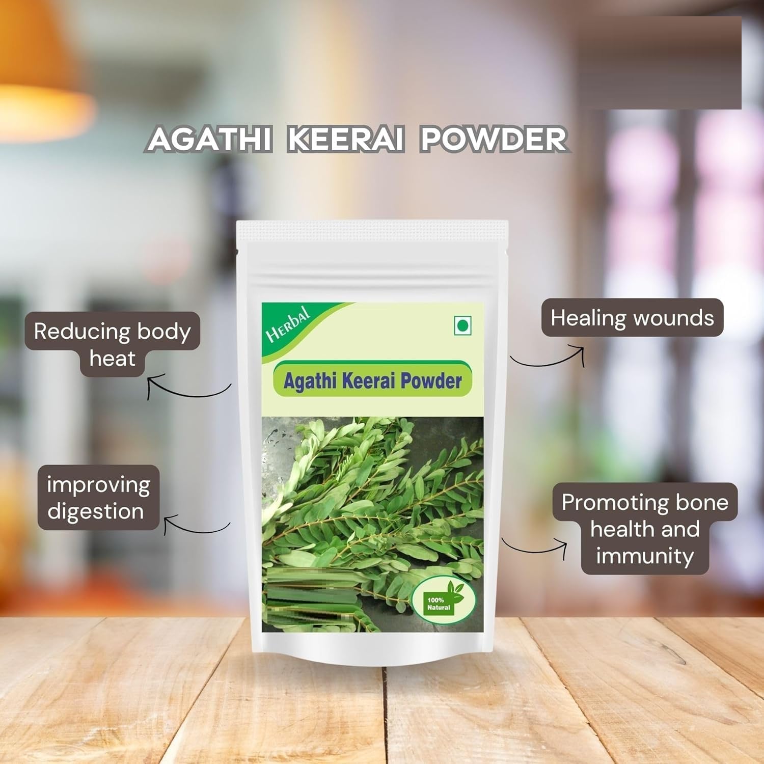 3.52oz Agathi Keerai Powder 100 GM | Hummingbird Sesbania, Alata Cassia, Agasti, Agastya & Dirghaphalaka Powder for Traditional Ayurvedic Benefits Pack of 1