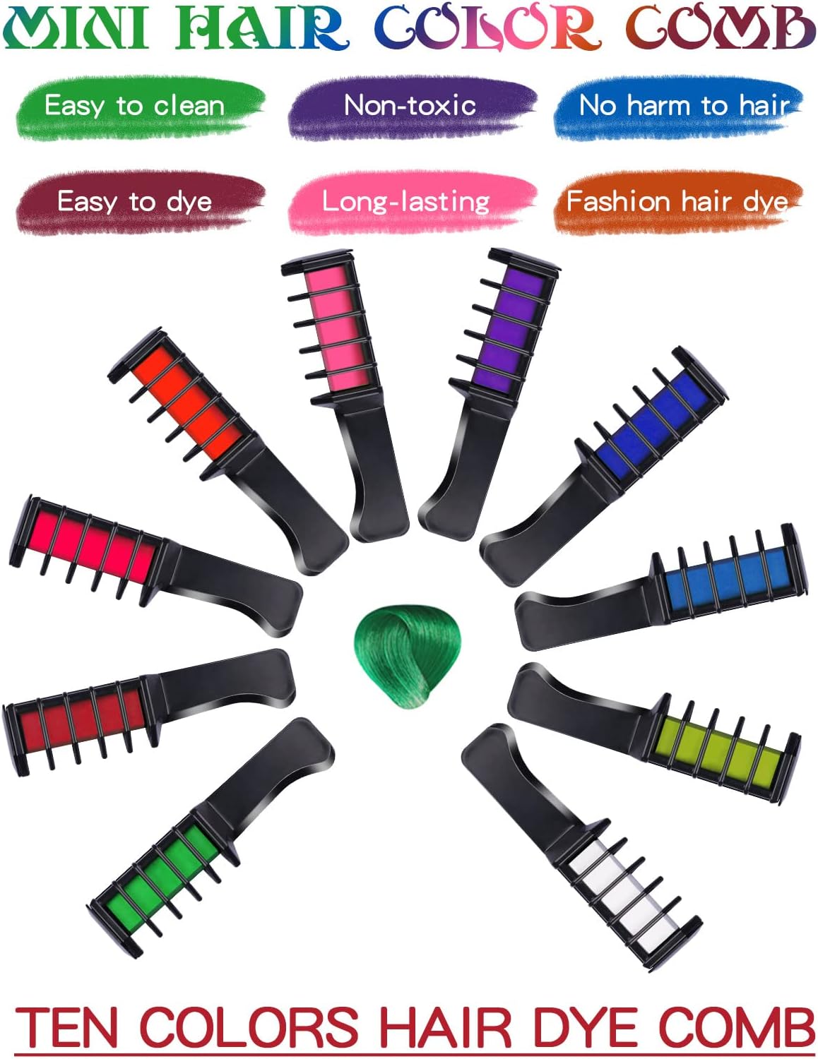 10 PCS Hair Chalk Comb for Girls, TOROKOM Colorful Temporary Bright