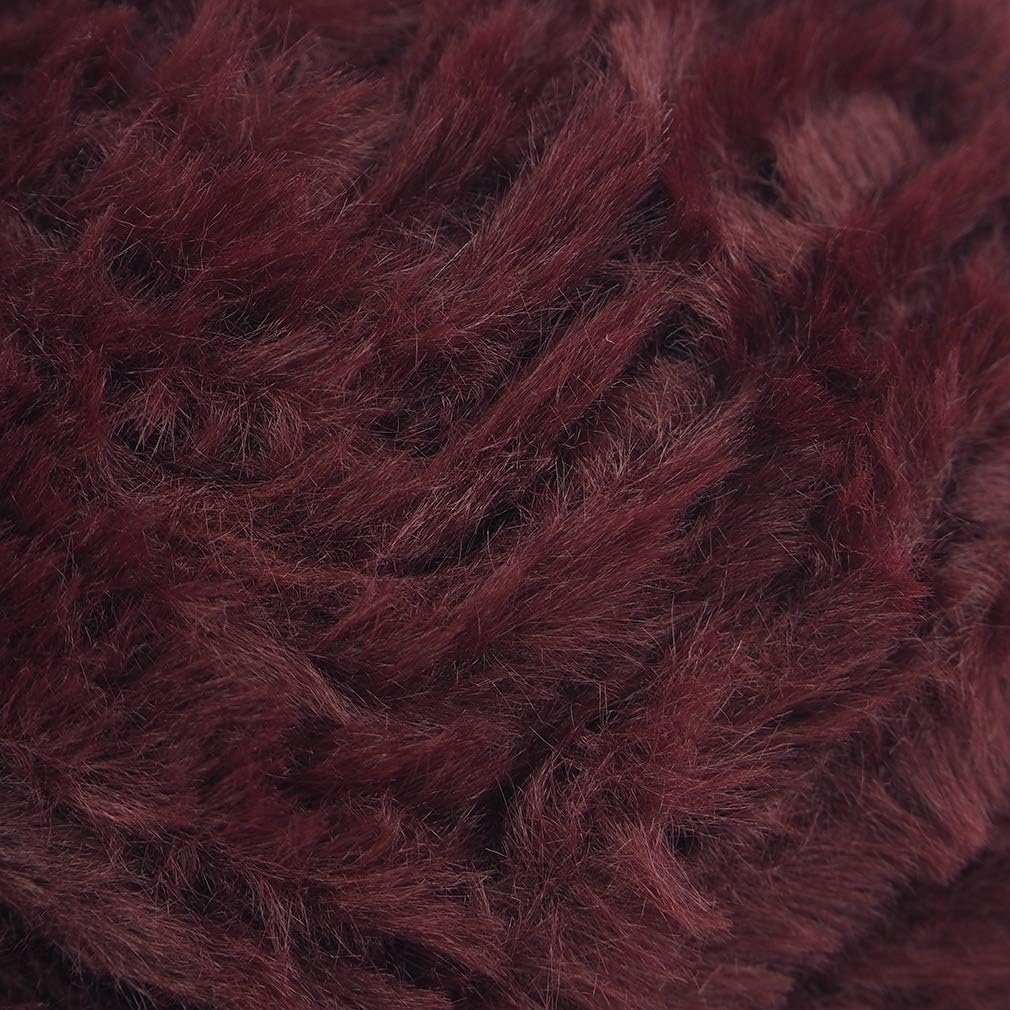 NICEEC 2 Skeins Super Soft Fur Yarn Chunky Fluffy Faux Fur Yarn Eyelash Yarn for Crochet Knit Burgundy-Total Length 2×32m(2×35yds,50g×2)-Wine Red