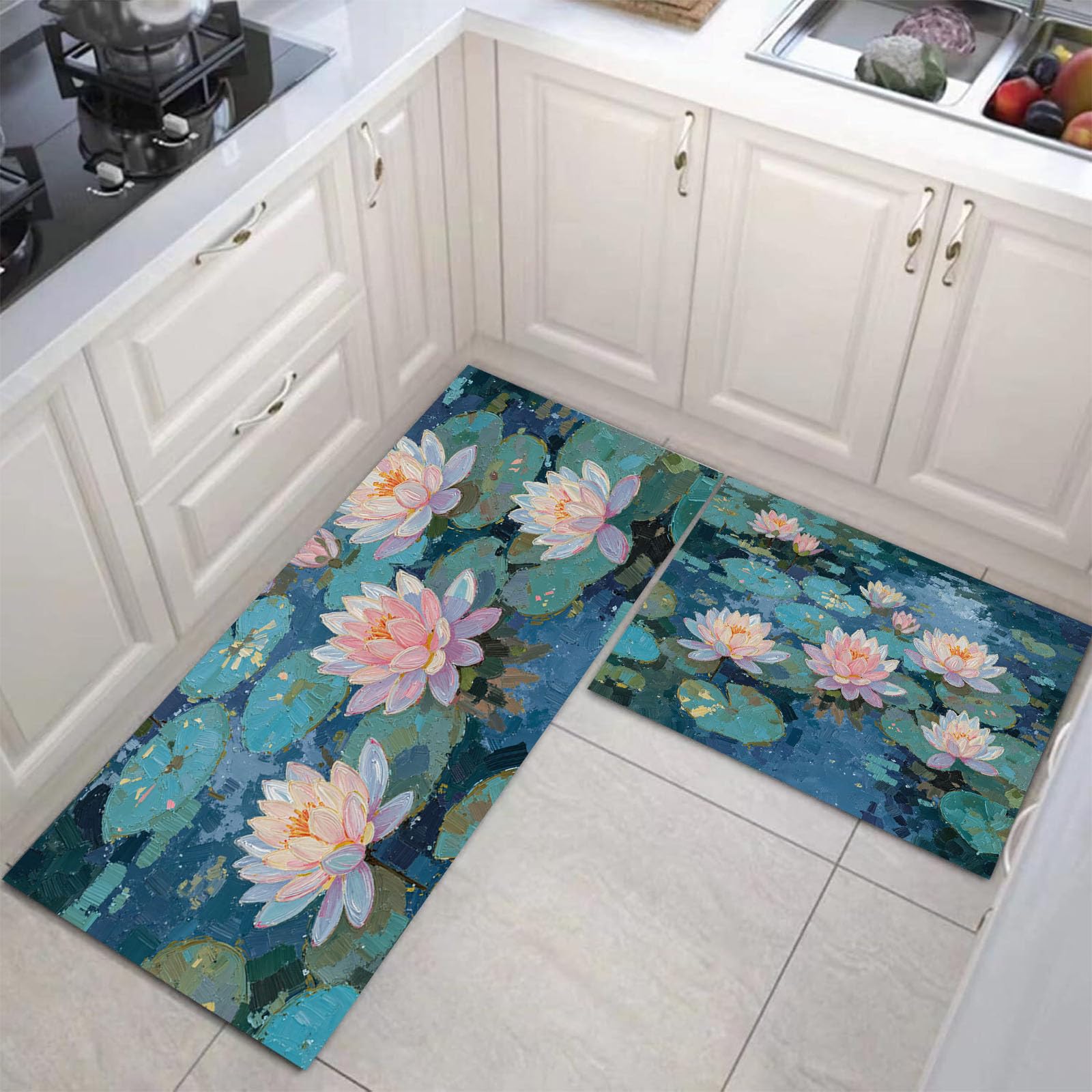 Tapis cuisine anti-fatigue turquoise lavable en machine et ultra absorbant