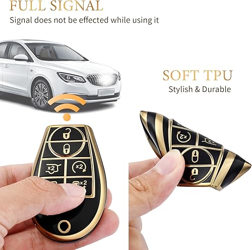 Miniatura 4 de OFFCURVE Funda para llave de automóvil, para Dodge Chrysler Town and Country Dodge Grand Caravan de 7 botones para llave inteligente, color negro