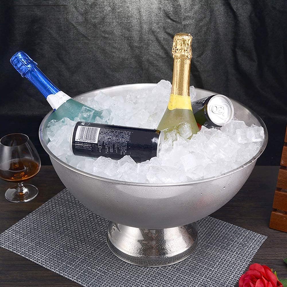 Cubo de hielo de acero inoxidable, enfriador de champán de metal, gran capacidad de 13,5 L para decoración del hogar