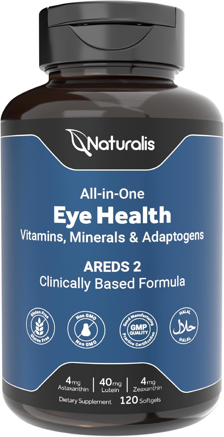 Naturalis Areds2 Clinically Based Eye Supplement | Lutein, Zeaxanthin, Astaxanthin, Bilberry, Blueberry, Cranberry & Grape Seed Adaptogen Blend | 120 Vision Essential Softgels