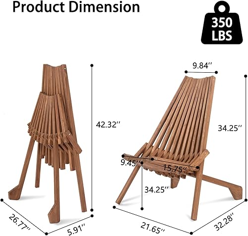 Miniatura 3 de Tumbona Adirondack plegable de madera, moderna de perfil bajo, silla de patio y porche para todo tipo de clima, sillas de salón para hogueras al