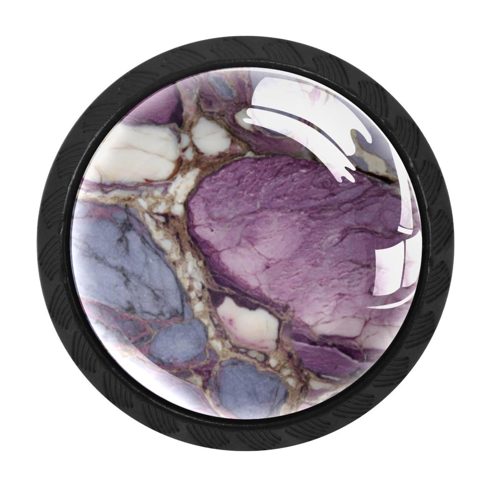 CHENZZZZ 4 Pack Purple Marble Kitchen Cabinet Knobs Drawer Knobs Dresser Knobs Matte Black Zinc Knobs Drawer Pulls Door Knobs Dresser Drawer Handles Knobs for Dresser Drawers