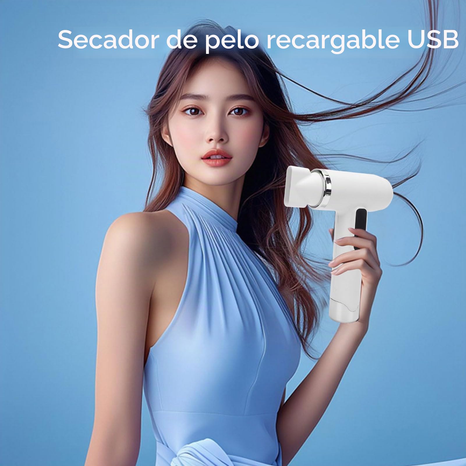 Secador de Pelo Profesional Inalámbrico, 100000RPM 15000mAh USB Recargable Secador de Pelo de Viaje con Boquilla para Hogar Salón Dormitorio Viajes al Aire (Blanco)