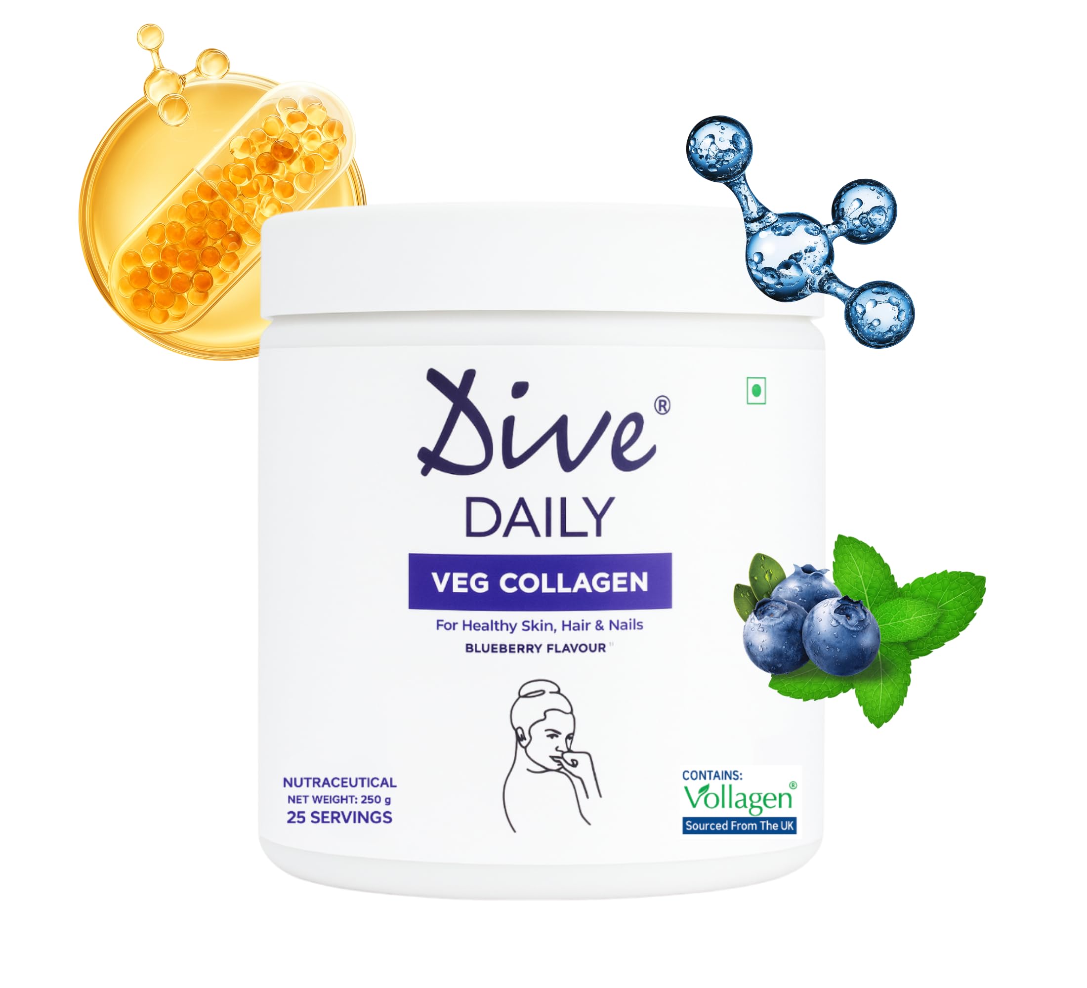 Dive Daily Vegan Collagen Powder | 250g | Plant-Based with Vollagen, Biotin, Hyaluronic Acid, Vitamin C & E | Skin, Hair & Nail Health | Blueberry Flavour | 25 Servings | Sugar-Free-image-27