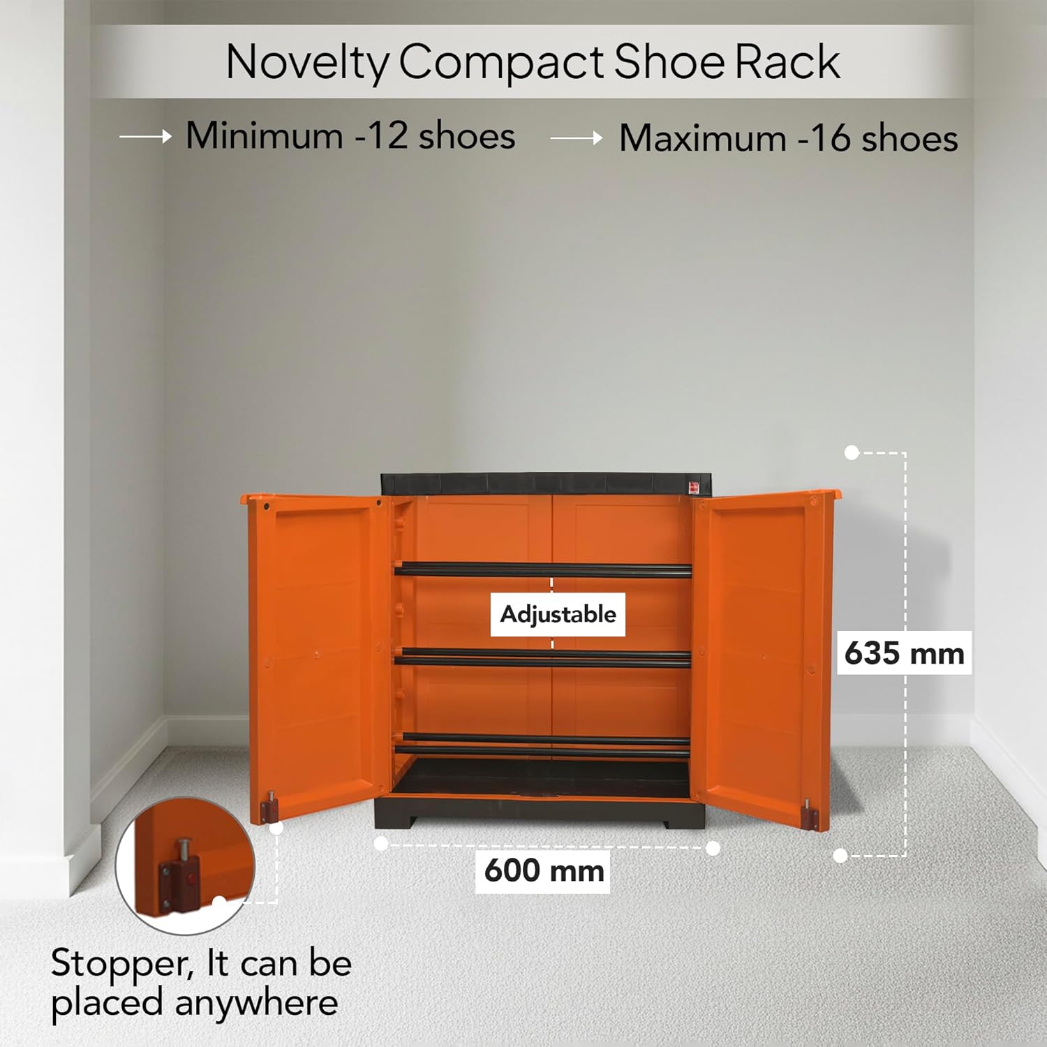 Cello Novelty Compact Plastic Shoe Rack(Orange and Brown)