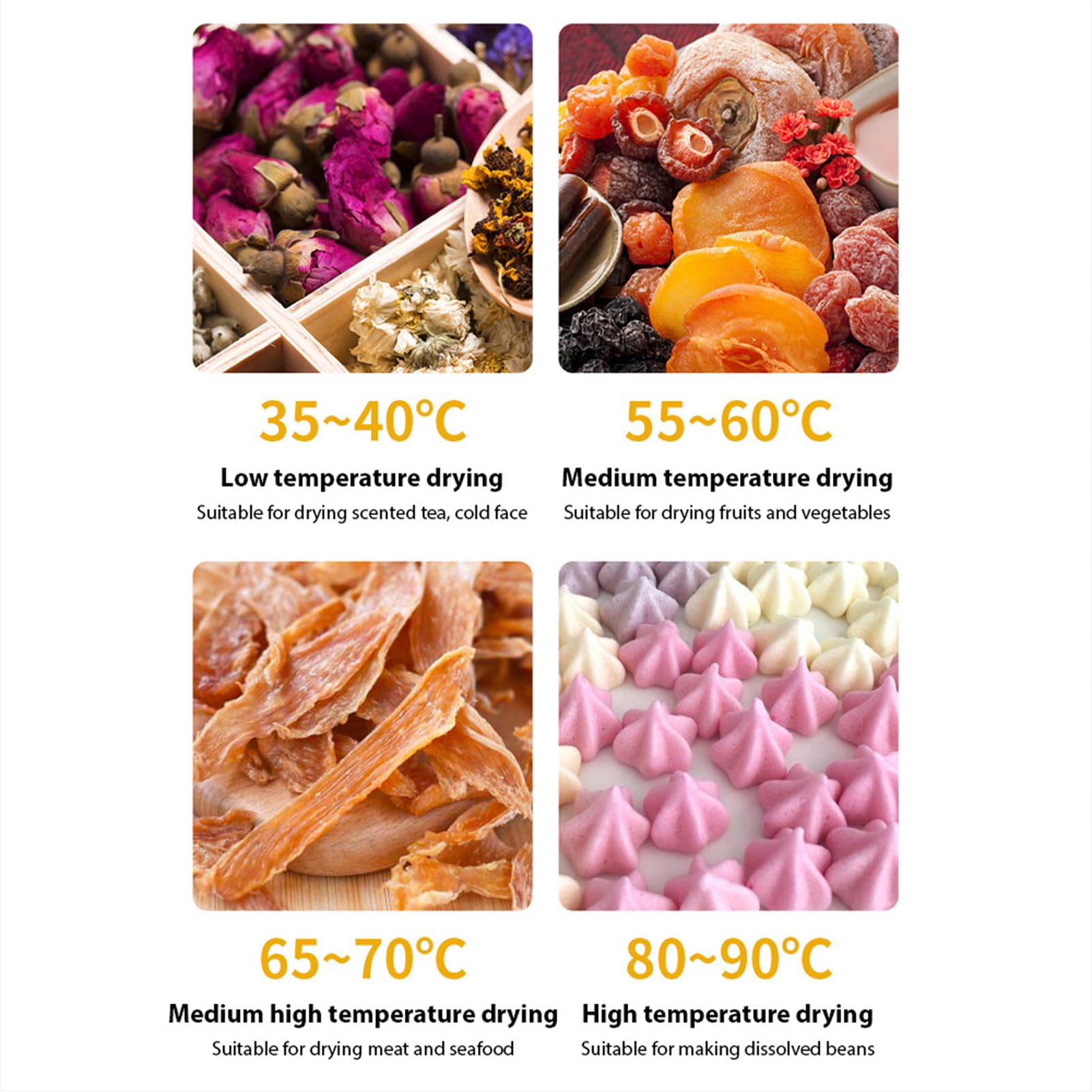 Disidratatore per Alimenti e Carne secca con timer 24 ore 8 Rastrelliere per l'essiccazione 450 W 30-90 ℃ Disidratatore per frutta e verdura Controllo della temperatura regolabile (Spina UE a 6