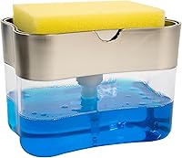 S&T INC. Dish Soap Dispenser with Sponge Holder - 13oz Kitchen Sink Caddy, Metallic Silver, Non-Slip Base