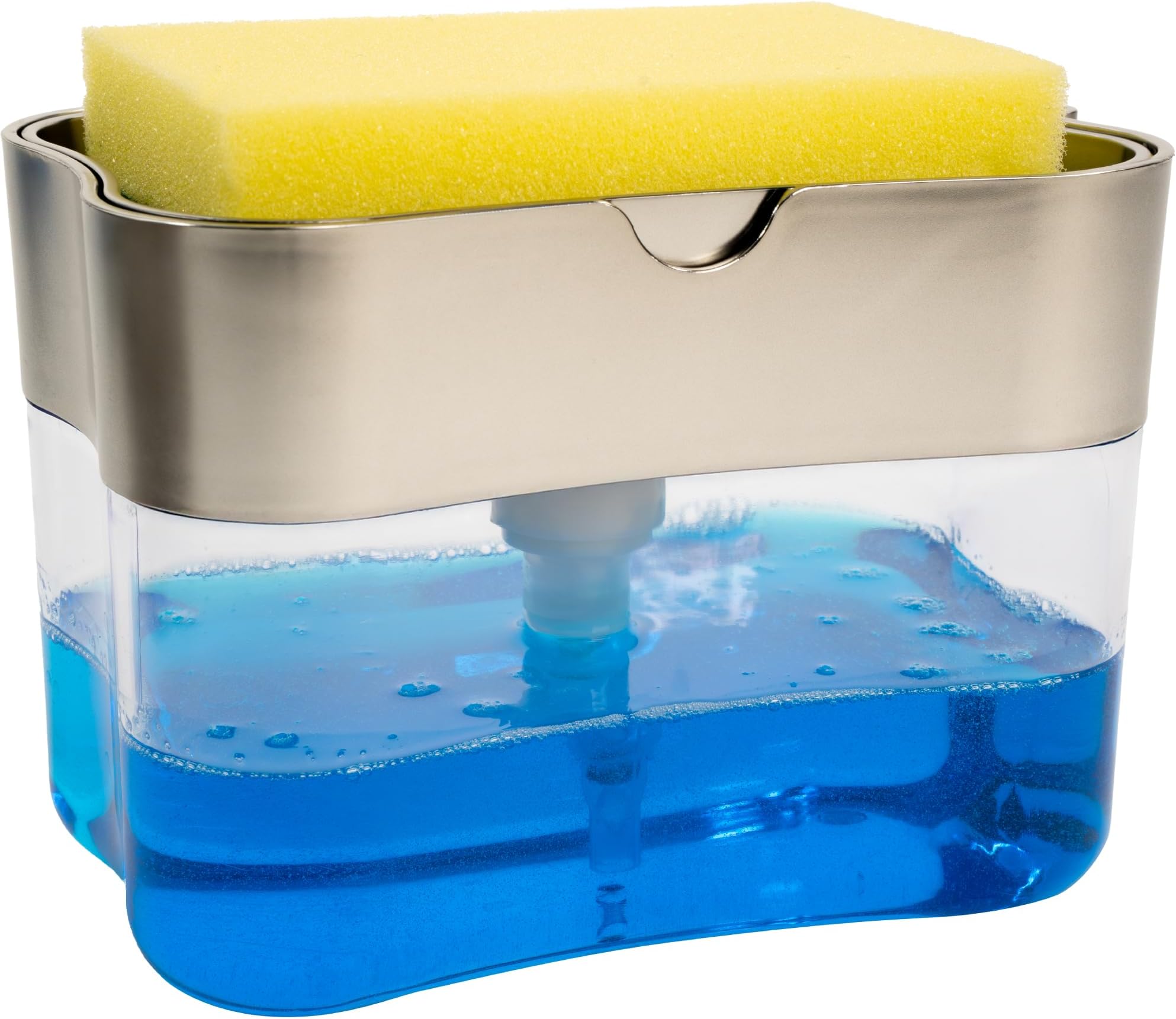 S&T INC. Countertop Dish Soap Dispenser Pump and Sponge Holder for Kitchen Sink, 13 Ounces, Metallic Grey